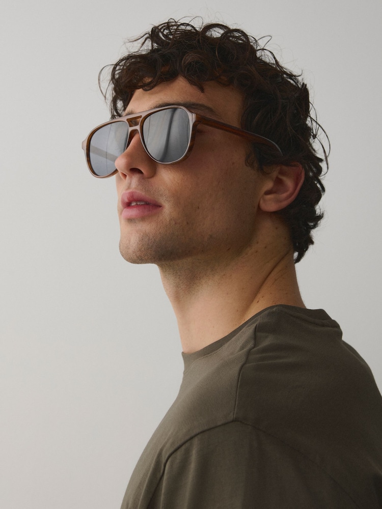 Honey Brown Horn Chunky Aviator Style Sunglasses - Image 1 of 2
