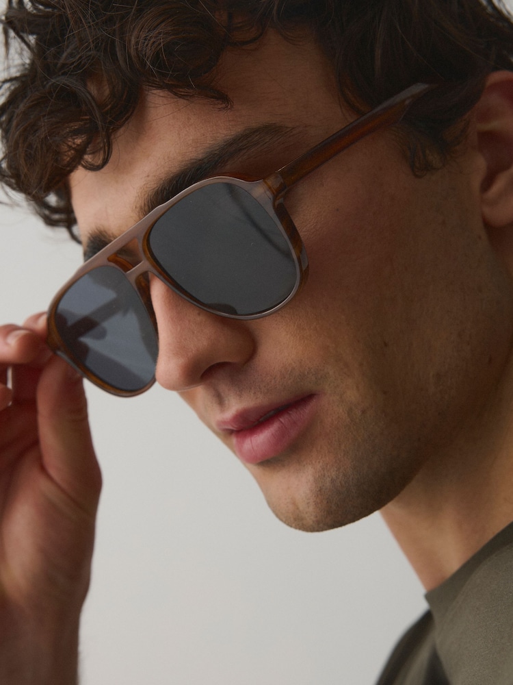 Honey Brown Horn Chunky Aviator Style Sunglasses - Image 2 of 2