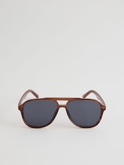 Honey Brown Horn Chunky Aviator Style Sunglasses - Image 4 of 5