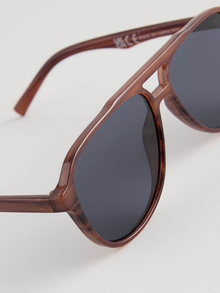 Honey Brown Horn Chunky Aviator Style Sunglasses - Image 5 of 5