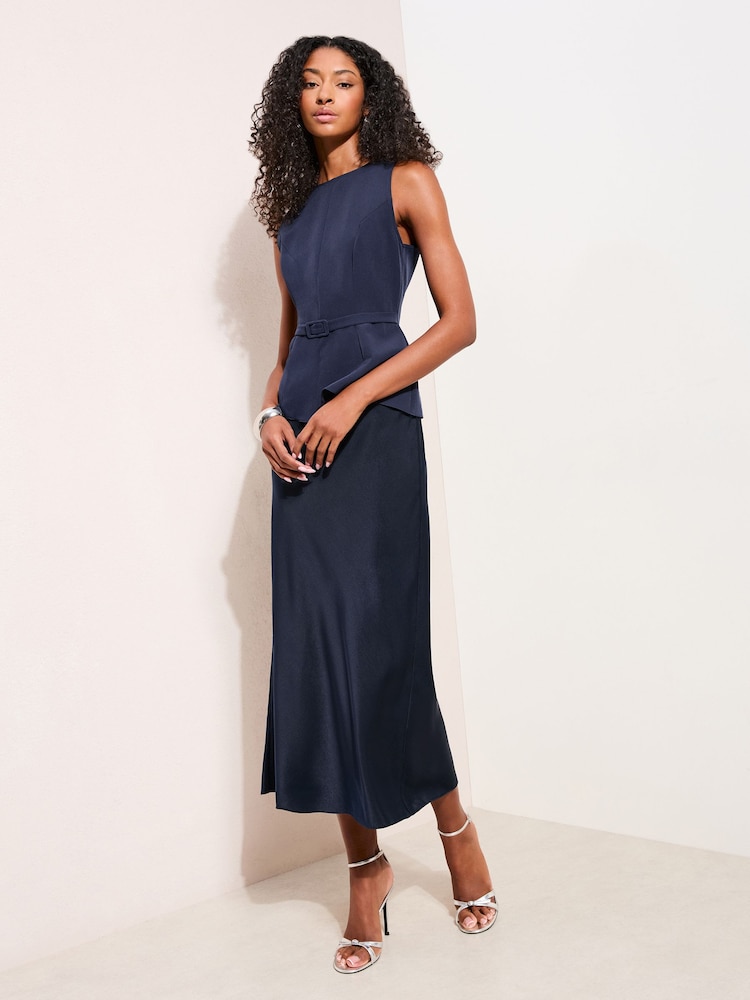 navy blue peplum dress Pauline Peplum Dress, in Midnight Navy Luxe Satin, Size: 2XL | Show Me Your Mumu