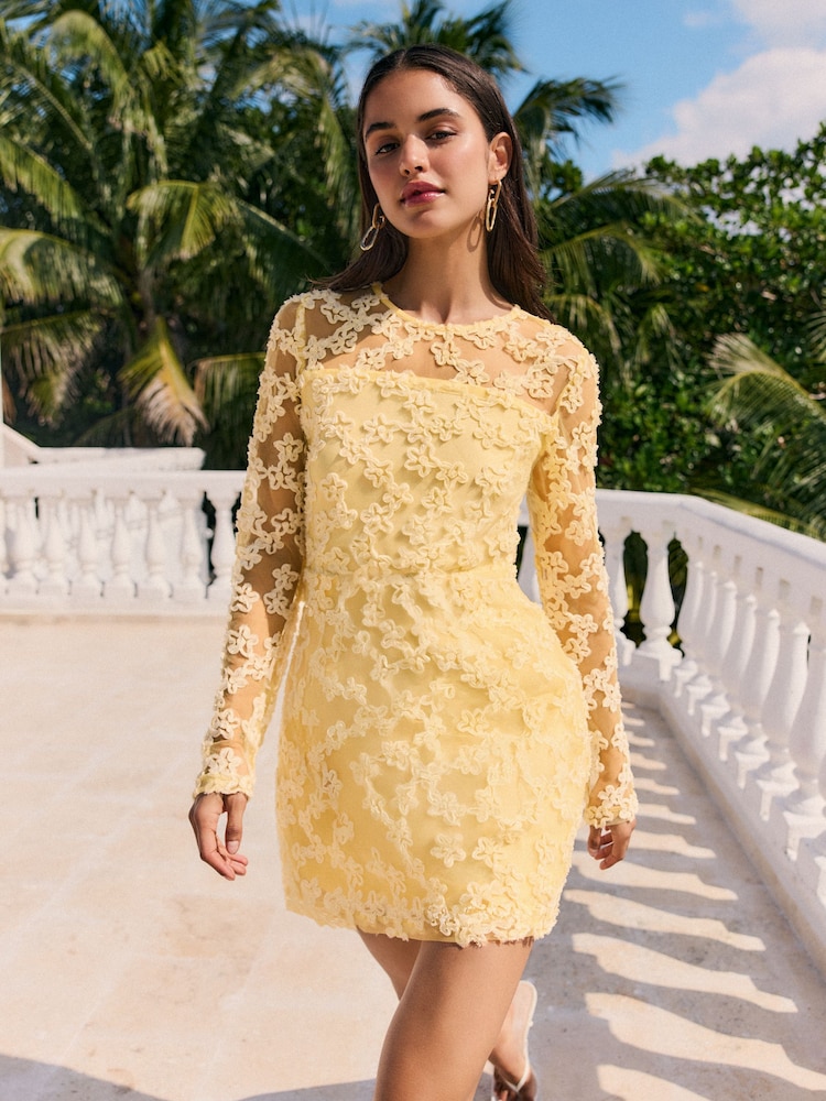 Friends Like These Yellow Lace Long sleeve Mini Dress - Image 1 of 5 Friends Like These Yellow Lace Long sleeve Mini Dress - Image 1 of 5