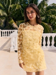 Friends Like These Yellow Lace Long sleeve Mini Dress - Image 4 of 5
