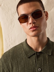 Silver / Brown Navigator Sunglasses - Image 1 of 2