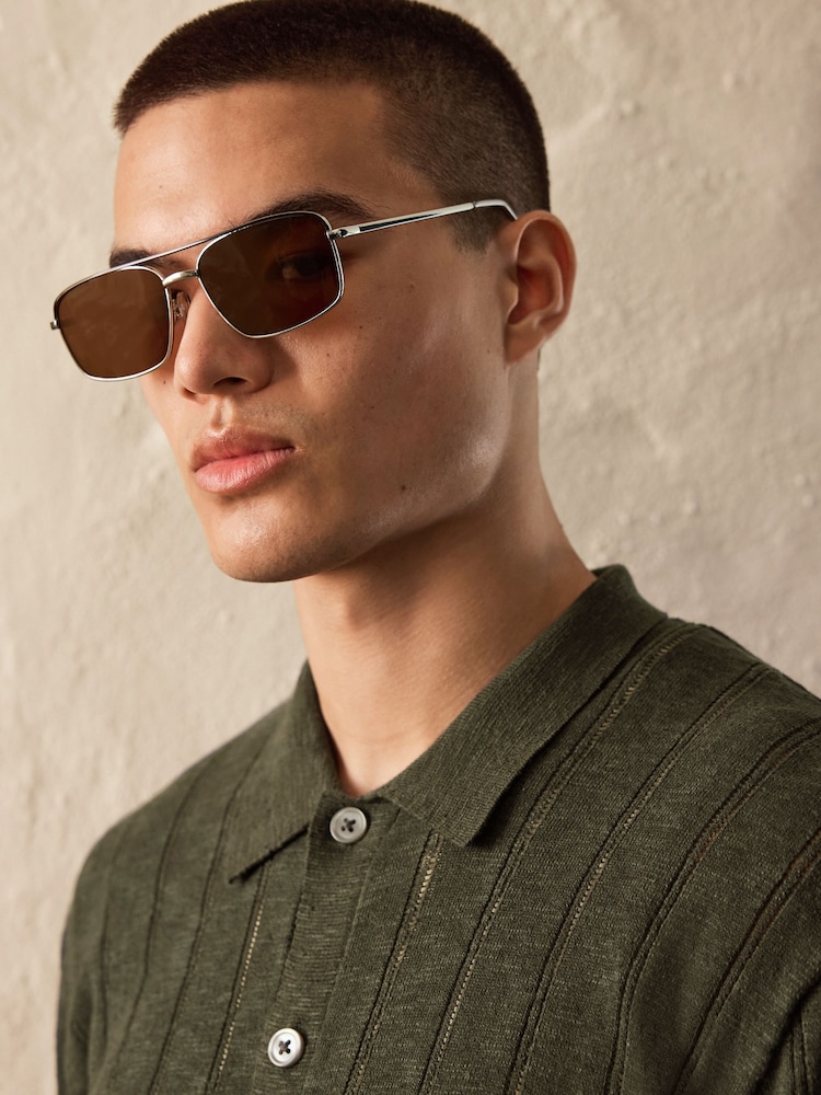 Silver / Brown Navigator Sunglasses - Image 2 of 2