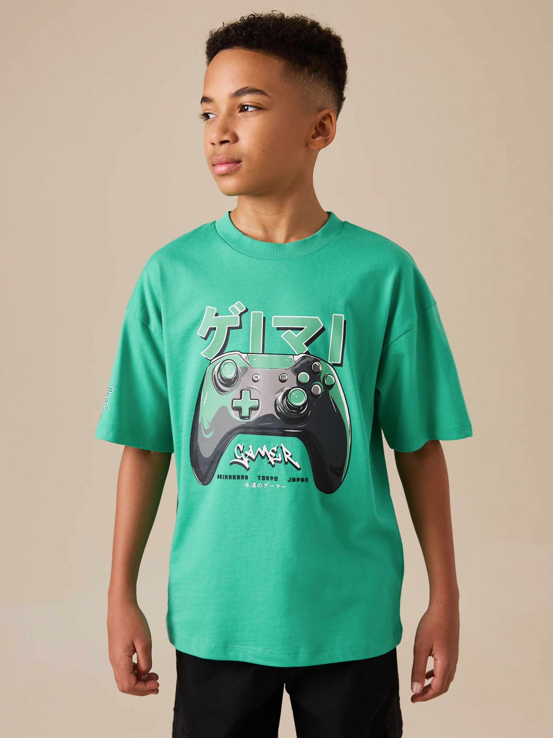 Buy Green Controller Back Print Short Sleeve Graphic T-Shirt (3