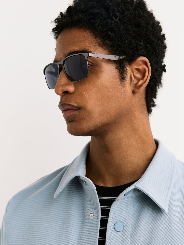 Gunmetal Grey Rectangular Sunglasses - Image 2 of 5