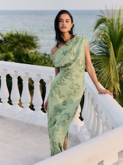 Hellgrün - Friends Like These Textured Draped One Shoulder Midi Dress - Bild 1 von 5