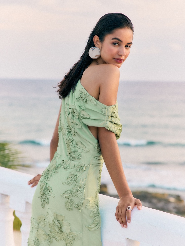 Buy Friends Like These Light Green Petite Textured Draped One Shoulder Midi  Dress from the Next UK online shop