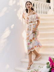 Friends Like These Ivory Petite Ruffle Bardot Belted Midi Dress - Image 3 of 4