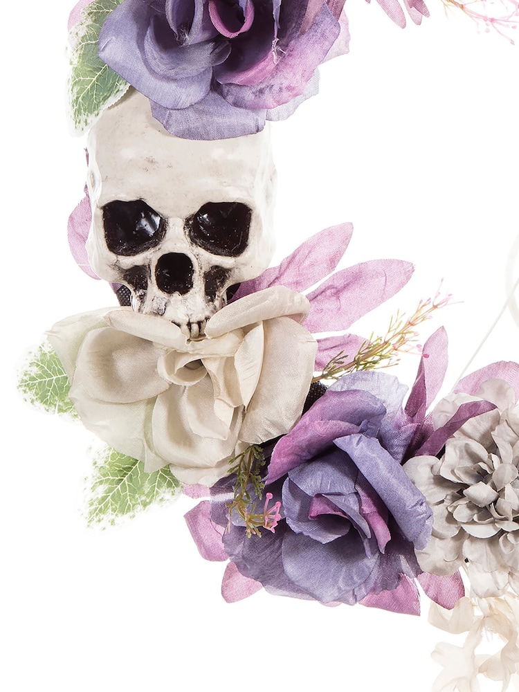 Premier Decorations Ltd 43cm Dusty Pastel Skull & Roses Halloween Wreath - Image 2 of 2