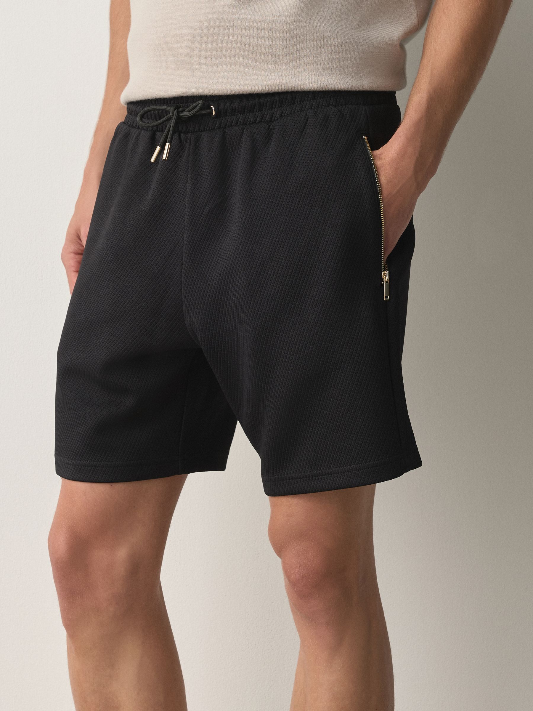 Buy Black Textured Jersey Zip Pocket Shorts from the Next UK