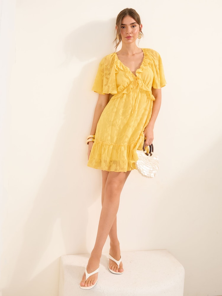 Friends Like These Yellow Short Sleeve Ruffle Mini Dress - Image 1 of 4