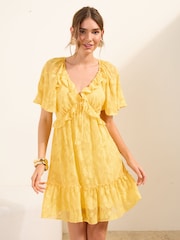 Friends Like These Yellow Short Sleeve Ruffle Mini Dress - Image 3 of 4