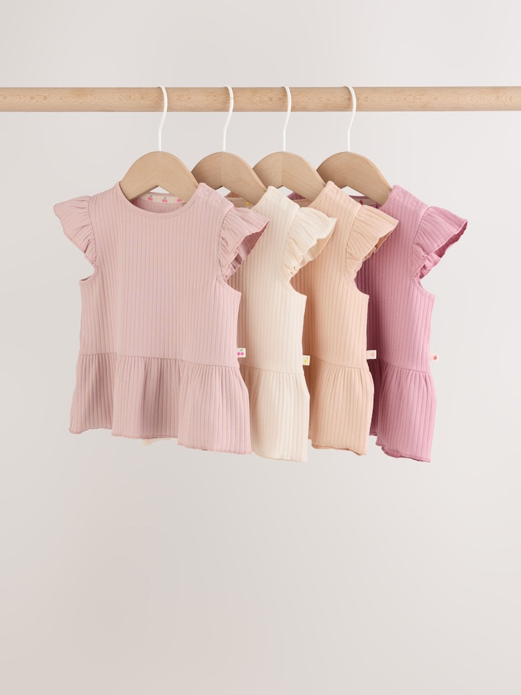 Pink Baby Short Sleeve Peplum T-Shirts 4 Pack (0mths-2yrs) - Image 1 of 11 Pink Baby Short Sleeve Peplum T-Shirts 4 Pack (0mths-2yrs) - Image 1 of 11