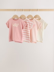 Pink Slogan Baby Short Sleeve T-Shirts 4 Pack (0mths-2yrs) - Image 1 of 14