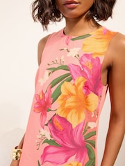 Friends Like These Coral Pink Sleeveless Linen Look Shift Mini Dress - Image 2 of 5