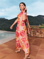 Friends Like These Pink Chiffon Scarf Detail Maxi Dress - Image 4 of 5