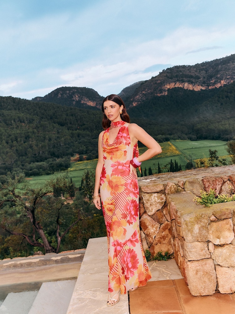 Friends Like These Pink Petite Chiffon Scarf Detail Maxi Dress - Image 5 of 5