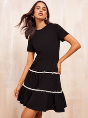 Friends Like These Black Petite Ric Rack Short Sleeve Mini Dress - Image 1 of 4