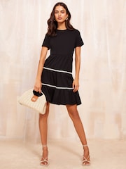 Friends Like These Black Petite Ric Rack Short Sleeve Mini Dress - Image 2 of 4