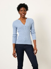 FatFace Lois Chambray Blue Knitted Button Front Henley - Image 1 of 5