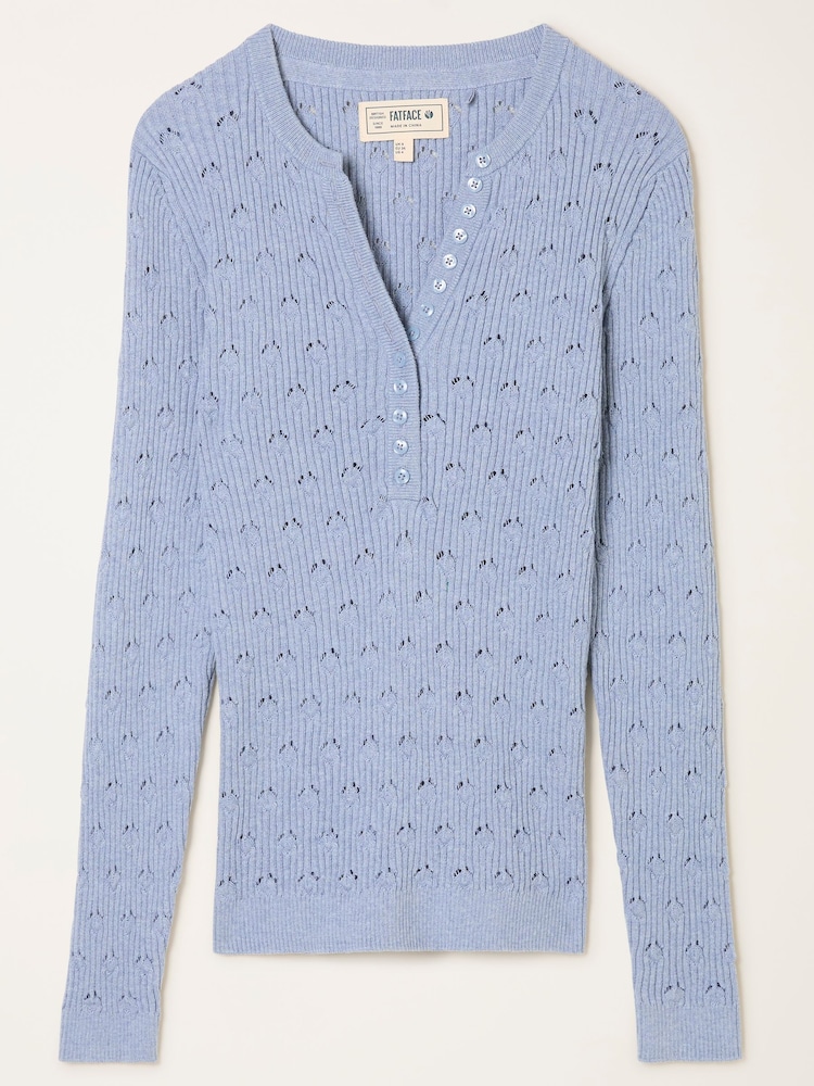 FatFace Lois Chambray Blue Knitted Button Front Henley - Image 5 of 5 FatFace Lois Chambray Blue Knitted Button Front Henley - Image 5 of 5