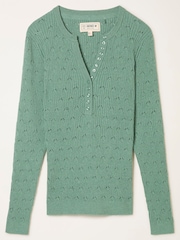 FatFace Lois Jade Green Knitted Button Front Henley - Image 6 of 6