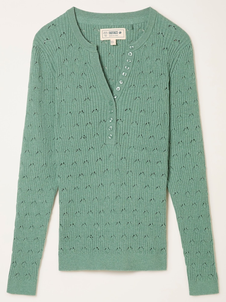 FatFace Lois Jade Green Knitted Button Front Henley - Image 6 of 6 FatFace Lois Jade Green Knitted Button Front Henley - Image 6 of 6