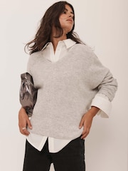 Mint Velvet Grey Cotton Blend Batwing Jumper - Image 1 of 8