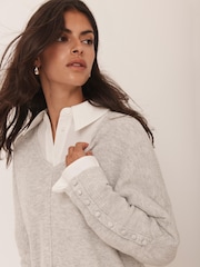 Mint Velvet Grey Cotton Blend Batwing Jumper - Image 3 of 8