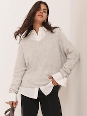 Mint Velvet Grey Cotton Blend Batwing Jumper - Image 5 of 8
