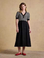 Joules Willow Black Jersey Woven Midi Dress - Image 1 of 8