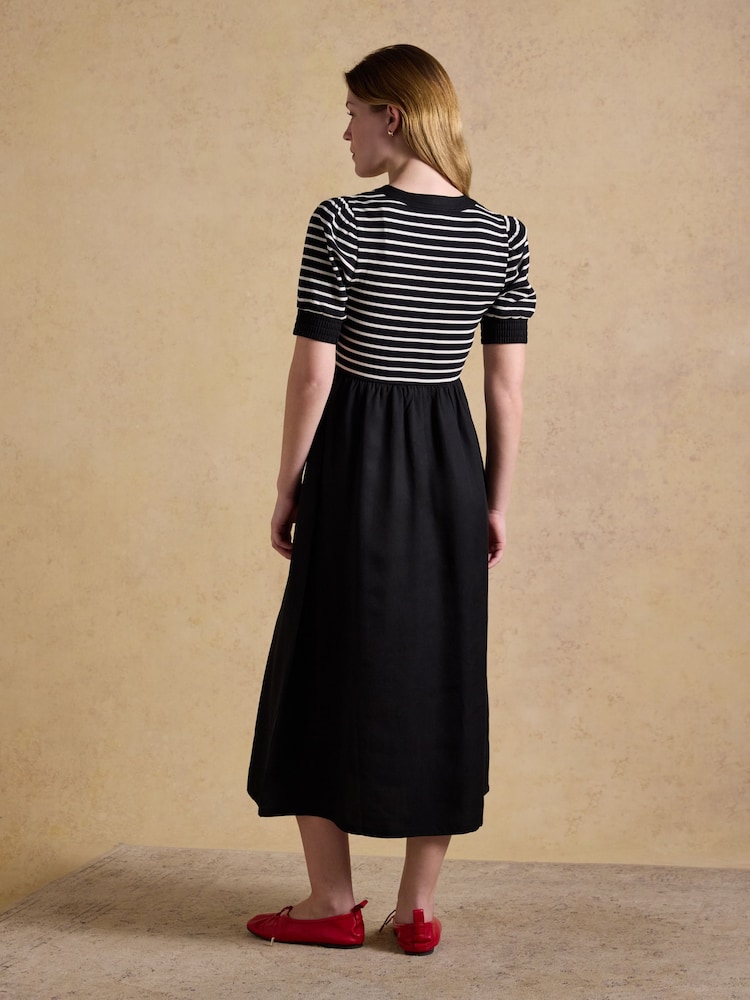 Joules Willow Black Jersey Woven Midi Dress - Image 2 of 8