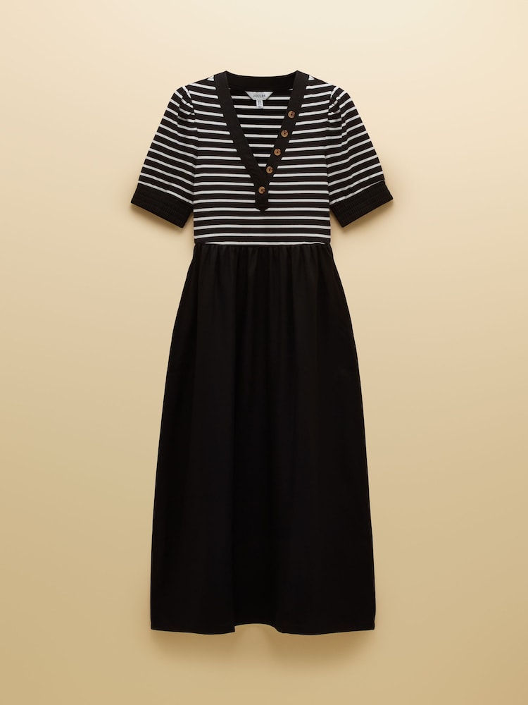Joules Willow Black Jersey Woven Midi Dress - Image 8 of 8