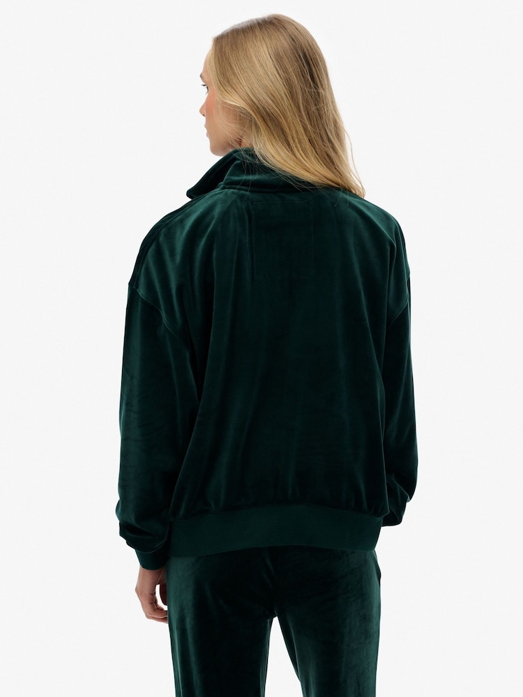 Superdry Green Country Club Velour Half Zip Sweat top - Image 2 of 7 Superdry Green Country Club Velour Half Zip Sweat top - Image 2 of 7