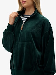 Superdry Green Country Club Velour Half Zip Sweat top - Image 5 of 7