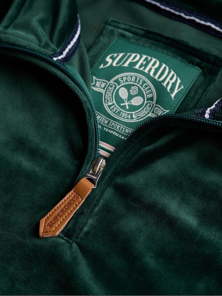 Superdry Green Country Club Velour Half Zip Sweat top - Image 7 of 7