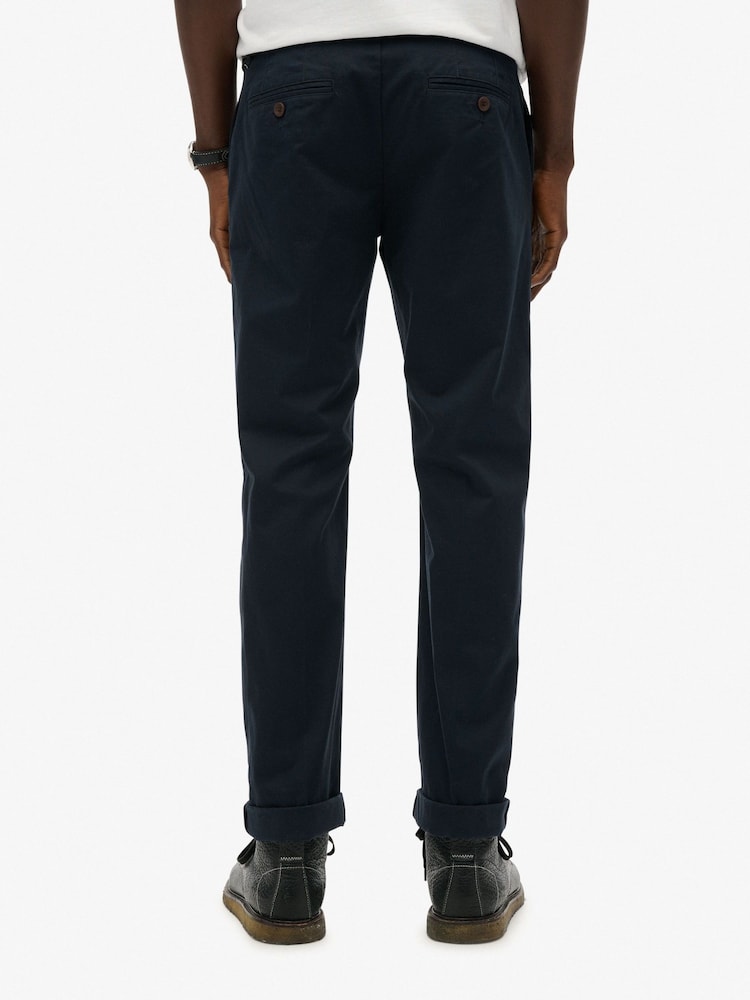 Superdry Blue Premium Regular Chinos Trousers - Image 1 of 4 Superdry Blue Premium Regular Chinos Trousers - Image 1 of 4