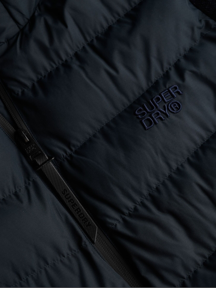 Superdry Blue Hooded Storm Knit Hybrid Jacket - Image 4 of 4 Superdry Blue Hooded Storm Knit Hybrid Jacket - Image 4 of 4