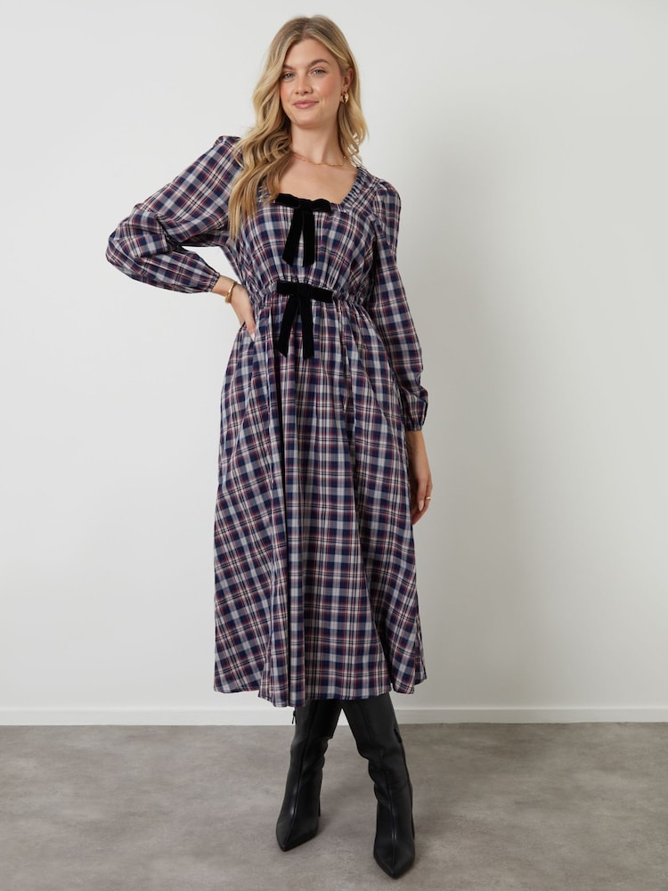 knee length dresses for ladies Truly Tartan Tiered Plaid Midi Prairie Dress, Black / L main image 0