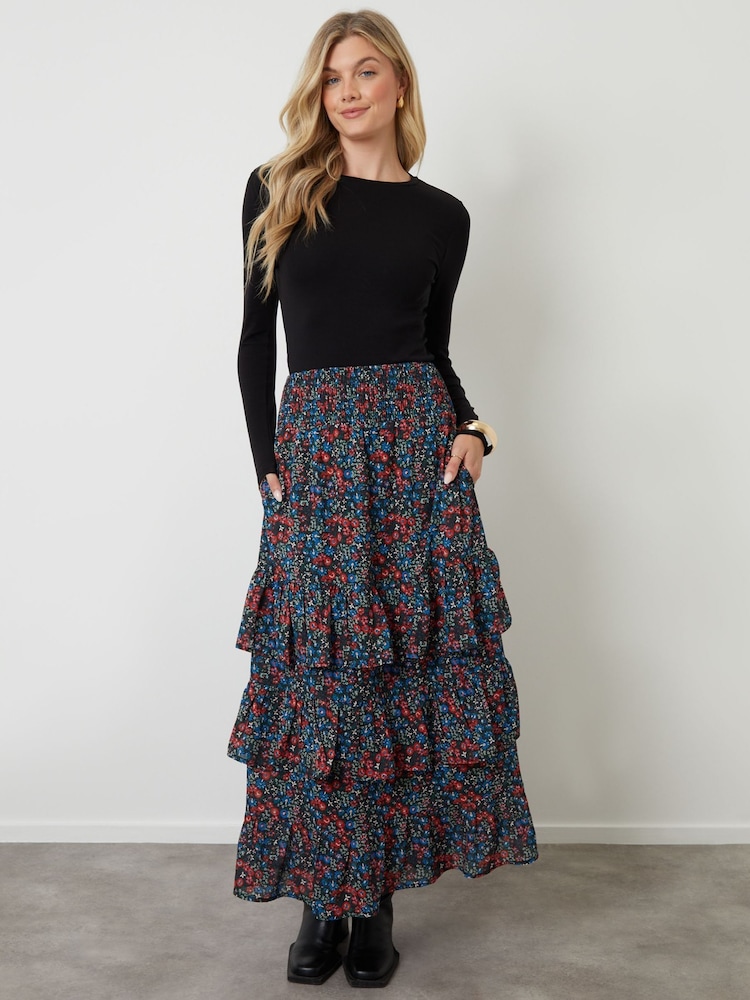 Another Sunday Black Ditsy Floral Tiered Maxi Skirt - Image 1 of 4 Another Sunday Black Ditsy Floral Tiered Maxi Skirt - Image 1 of 4