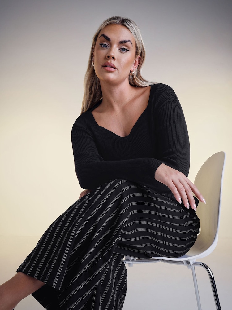 Yours Curve Black Ribbed Knitted Top - Image 2 of 5 Yours Curve Black Ribbed Knitted Top - Image 2 of 5