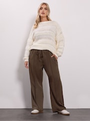 Yours Curve Brown Seam Front Straight Leg Trousers - Image 1 of 5