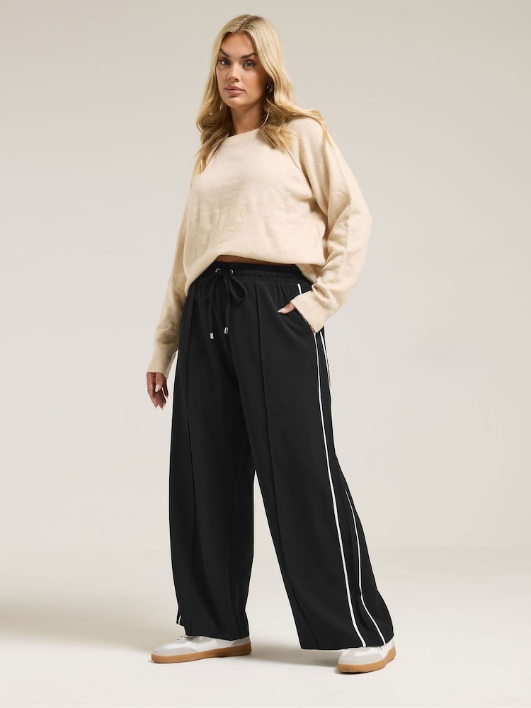 Yours Curve Black Side Stripe Pull On Joggers - Image 2 of 5 Yours Curve Black Side Stripe Pull On Joggers - Image 2 of 5