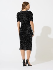 M&Co Black Sequin Velvet Wrap Dress - Image 3 of 5