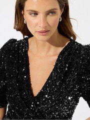M&Co Black Sequin Velvet Wrap Dress - Image 4 of 5