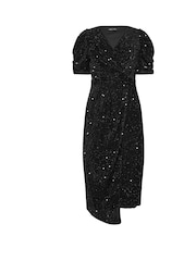 M&Co Black Sequin Velvet Wrap Dress - Image 5 of 5