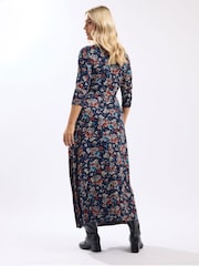 Yours Curve Blue Wrap Detail Dress - Image 3 of 5