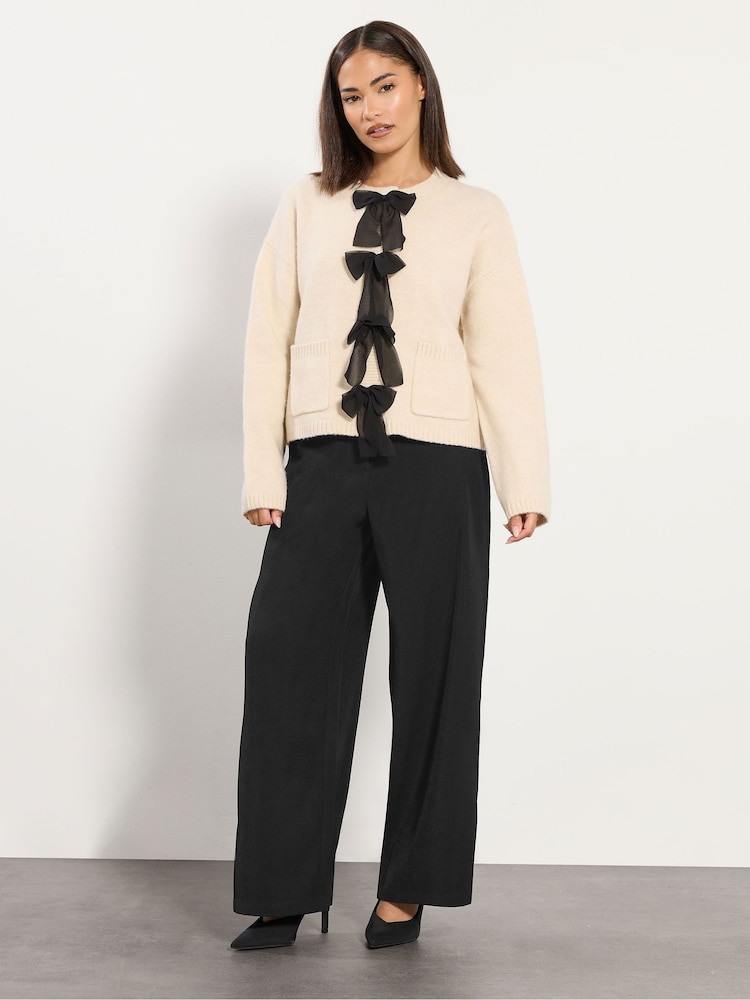 PixieGirl Petite Black Tab Wide Leg Trousers - Image 1 of 5 PixieGirl Petite Black Tab Wide Leg Trousers - Image 1 of 5